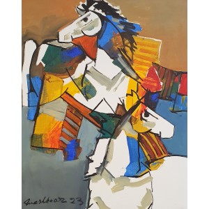 Mashkoor Raza, 24 x 30 Inch, Oil on Canvas, Horse Painting, AC-MR-642